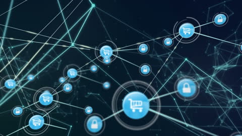 Digital Connection Network with E-commerce Icons Visual