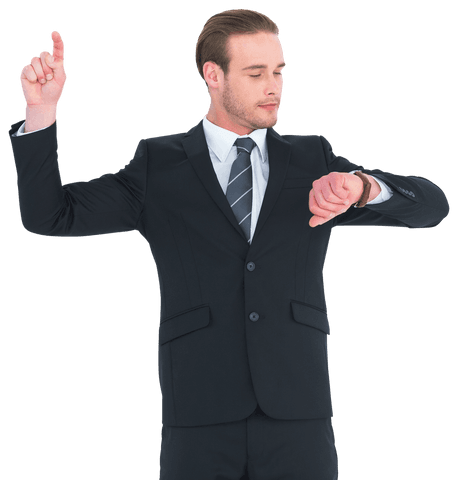 Transparent Businessman Checking Time and Pointing Upwards - Download Free Stock Videos Pikwizard.com