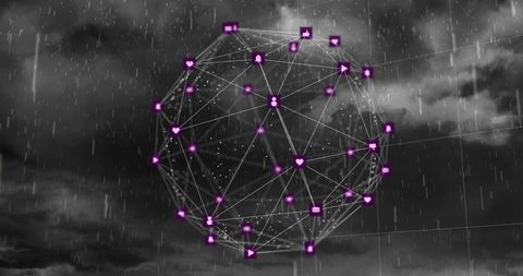 digital network sphere amidst storm clouds - Download Free Stock Images Pikwizard.com