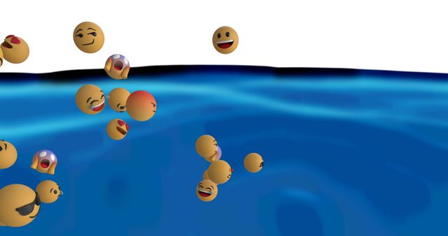 Animated Face Emojis Floating in Blue Liquid Background - Download Free Stock Images Pikwizard.com