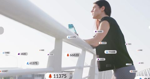 Digital influencer overlooking city with social media notifications