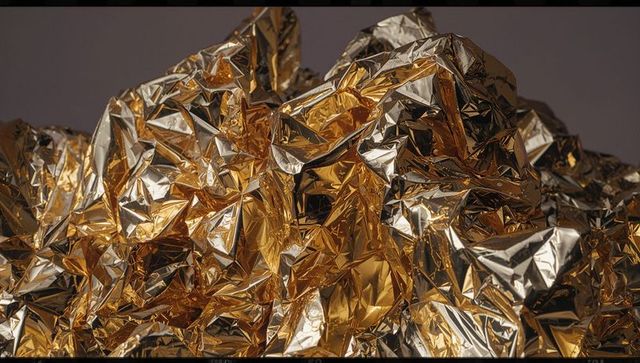 Crumpled metallic foil creating luxurious abstract texture