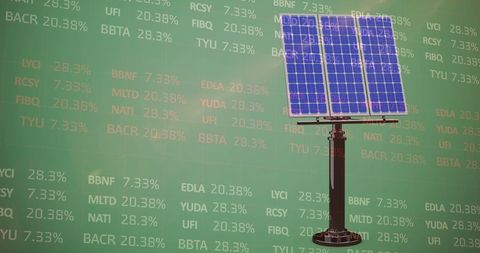 Solar Panel Innovation Amid Stock Market Data Background