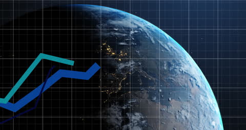 Global Financial Data Overlay Earth with Digital Growth Chart