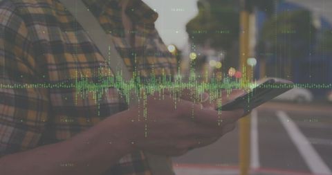 Person Checking Financial Data on Smartphone in Urban Setting