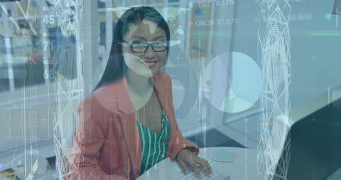 Businesswoman Analyzing Digital Data Interface