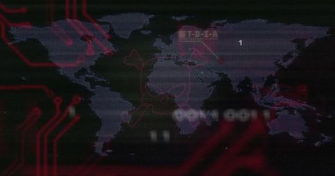 Global cybersecurity threat with circuit overlay and hacker iconography