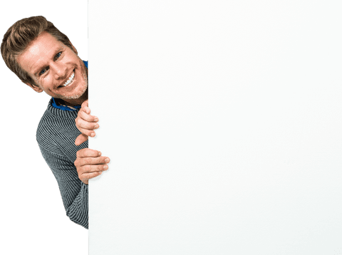 happy man peering behind large transparent blank placard - Download Free Stock Videos Pikwizard.com
