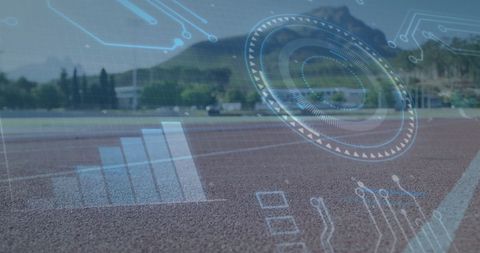 Complex Digital Interfaces Overlaying Running Track Outdoors
