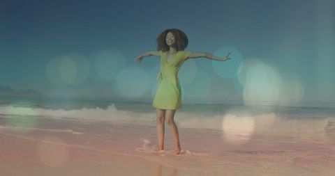 Joyful Woman Celebrating Freedom on Tropical Beach