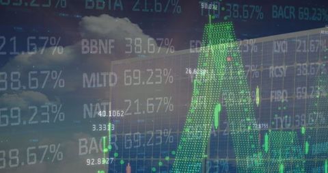Financial data overlay on solar panel concept for global business