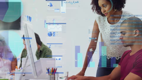 Business Team Collaborating with Digital Financial Data Charts