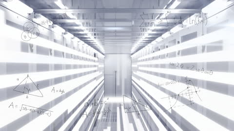Abstract Math Equations Floating in Futuristic Server Room