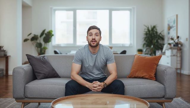 Person relaxing on sofa in modern minimalist living room