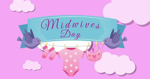 International midwives day celebration banner with baby clothes