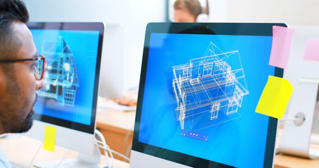 Architects Working on Computer with 3D Building Model in Office - Download Free Stock Images Pikwizard.com