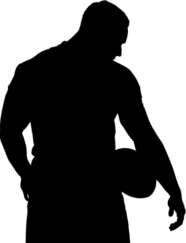 Silhouette of athletic male holding transparent rugby ball