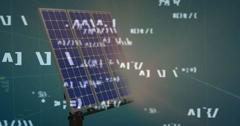 Solar Panel with Data Overlay Illustrating Renewable Energy Technology