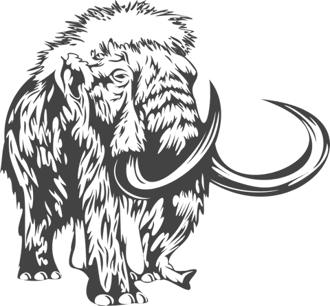 Transparent silhouette of woolly mammoth with curved tusks in vintage style