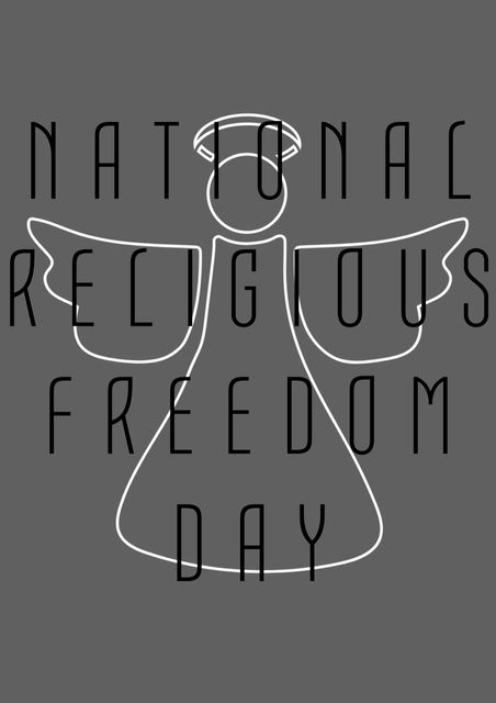Vector image of national religious freedom day text and angel on gray background. text, christianity, communication, god and religion concept.