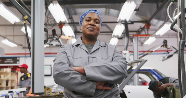 Confident Female Mechanic in Workshop Standing Proudly - Download Free Stock Images Pikwizard.com