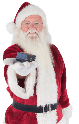 Santa Claus Holding Gift Box on Transparent Background Illustration