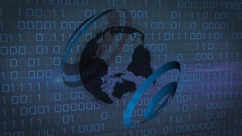 Digital Globe Amidst Flowing Binary Code