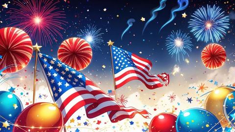 Vibrant patriotism with american flags and fireworks celebration