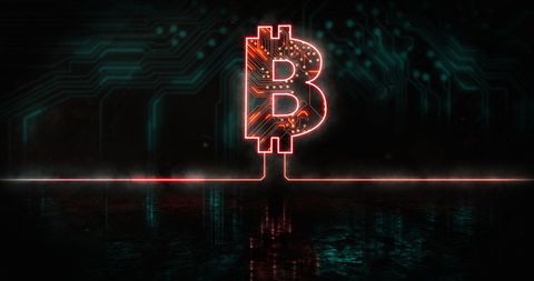 Glowing Bitcoin Symbol on Digital Circuit Background - Download Free Stock Images Pikwizard.com