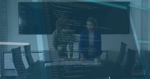 Corporate Innovation Team Collaborating with Technology Overlay