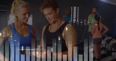 Personal Trainer Demonstrating Workout Tracking with Digital Analytics