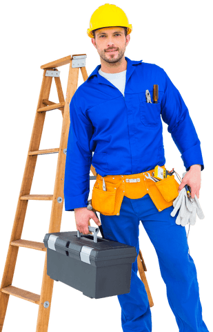 smiling handyman with tools and ladder on transparent background - Download Free Stock Videos Pikwizard.com
