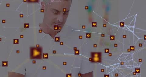 Futuristic Network Connection Overlay on Man in Technology Interface