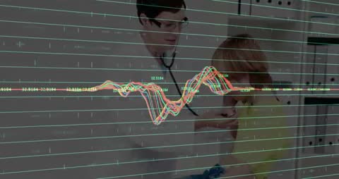 Doctor Using Stethoscope Tracking Health Trends Overlaying Graphs