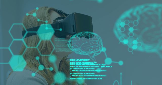 Young Woman Using Virtual Reality Headset with Futuristic Brain Interface - Download Free Stock Images Pikwizard.com