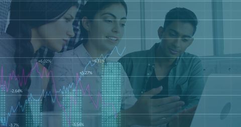 Business Team Analyzing Digital Financial Data on Laptop