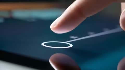 Finger Touching Tablet Screen Activating Circular Control Ring Touchscreen UI