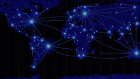 Global Network Connections Over World Map Animation