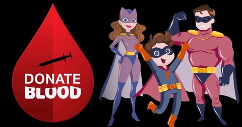 Superheroes Promoting Blood Donation Concept on Black Background
