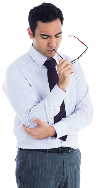 Pensive Biracial Businessman with Glasses on Transparent Background - Download Free Stock Videos Pikwizard.com