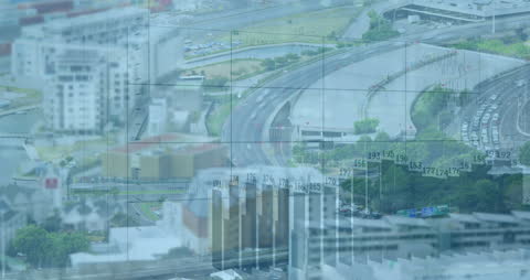Data Processing Animation Over Traffic Aerial View