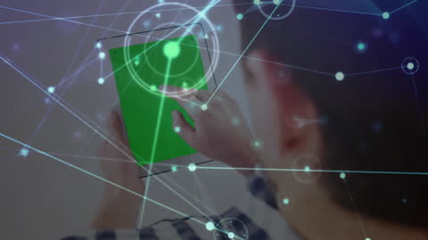 Person Engaging with Tablet Amid Network Connections