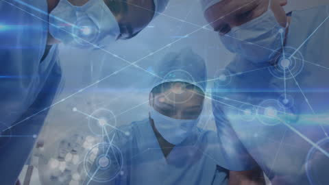 Surgical Team Working Amidst Digital Connections