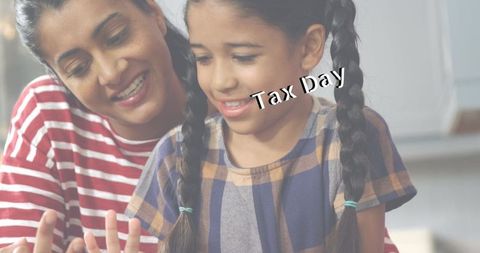 Mother and Child Celebrating Tax Day with Smiles