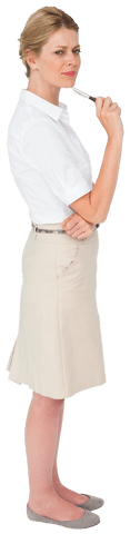 Businesswoman Pondering Ideas on Transparent Background