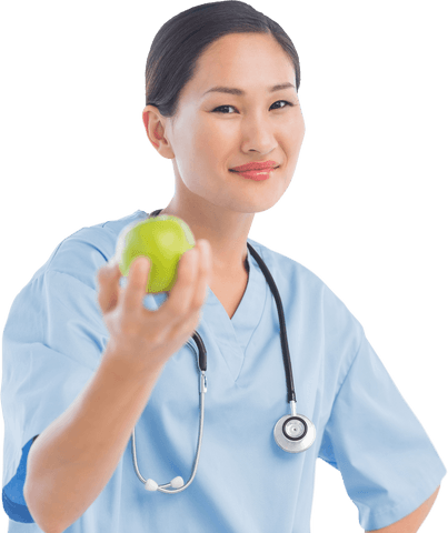 Transparent Image of Female Doctor Offering Healthy Green Apple