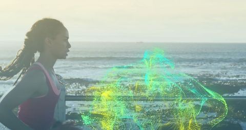 Digital Fitness Transformation with African American Jogger by the Sea