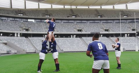 Rugby Players Practicing Lineout in Empty Stadium - Download Free Stock Images Pikwizard.com