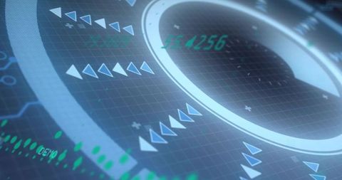 Displaying circular HUD gauge with teal readout and chevron markers, futuristic interface