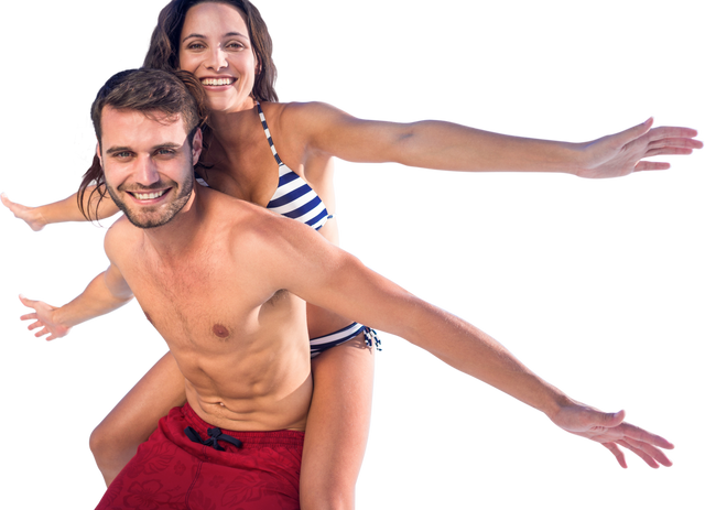 Caucasian Couple in Swimsuits Embracing Summer Fun Transparent Background - Download Free Stock Videos Pikwizard.com